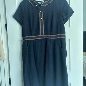 Boden Navy Dress with Brown Trim